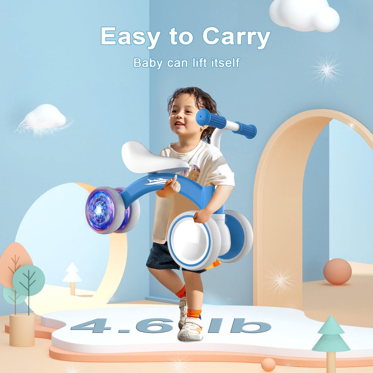 Colorful Lighting Baby Balance Bike Toys for 1 Year Old Boy Girl Gifts, 10-36 Month Toddler Balance Bike, No Pedal 4 Silence Wheels & Soft Seat First Riding on Toys, 1st Birthday Gifts