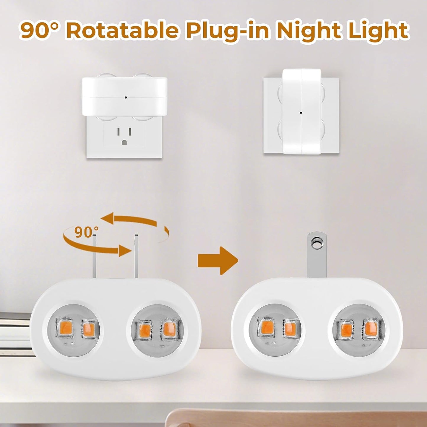 Night Light Plug into Wall, 4 Pack LED Night Lights,Rotatable Plug Night Lights,Dusk to Dawn Light Sensor,Nightlights for Hallway Bedroom Stairway,2700K(Non-Dimmable)