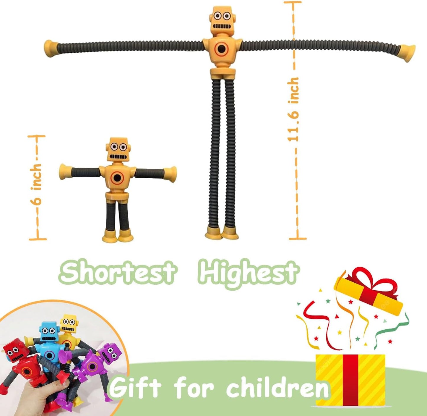 Pop Tubes Robot Toy, 4 Packs Fidget Toys Telescopic Suction Cup Robotics Autism Sensory Toys for Classroom Treasure Box Back to School Toys for Kids Preschool Stretchy Robots Party Favors