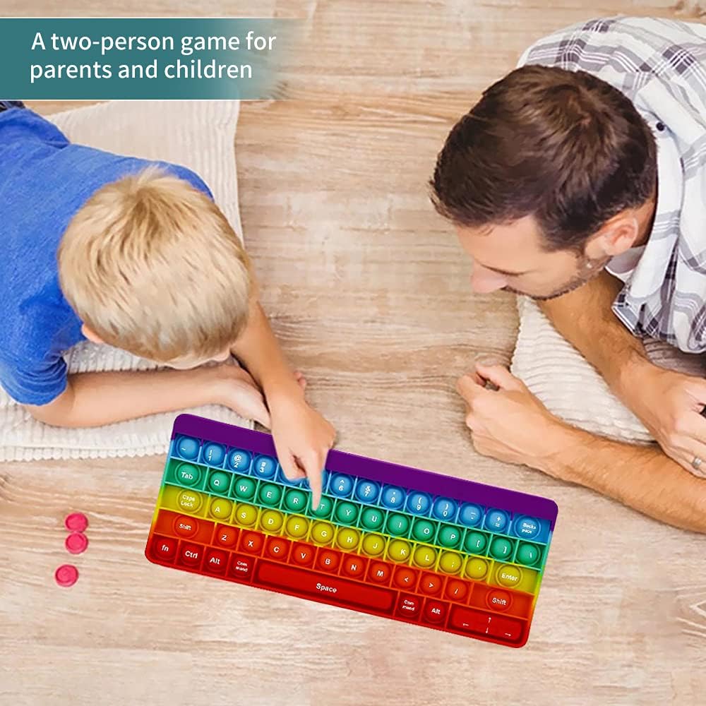 Push Toy Pop Bubble Fidget Sensory Toys Push It Pop Fidget Toys Rainbow Keyboard Shape, Pop Silicone Popper Toy Anxiety Stress Reliever Relief Autism Learning Materials Game Gift for Kids (Rainbow)