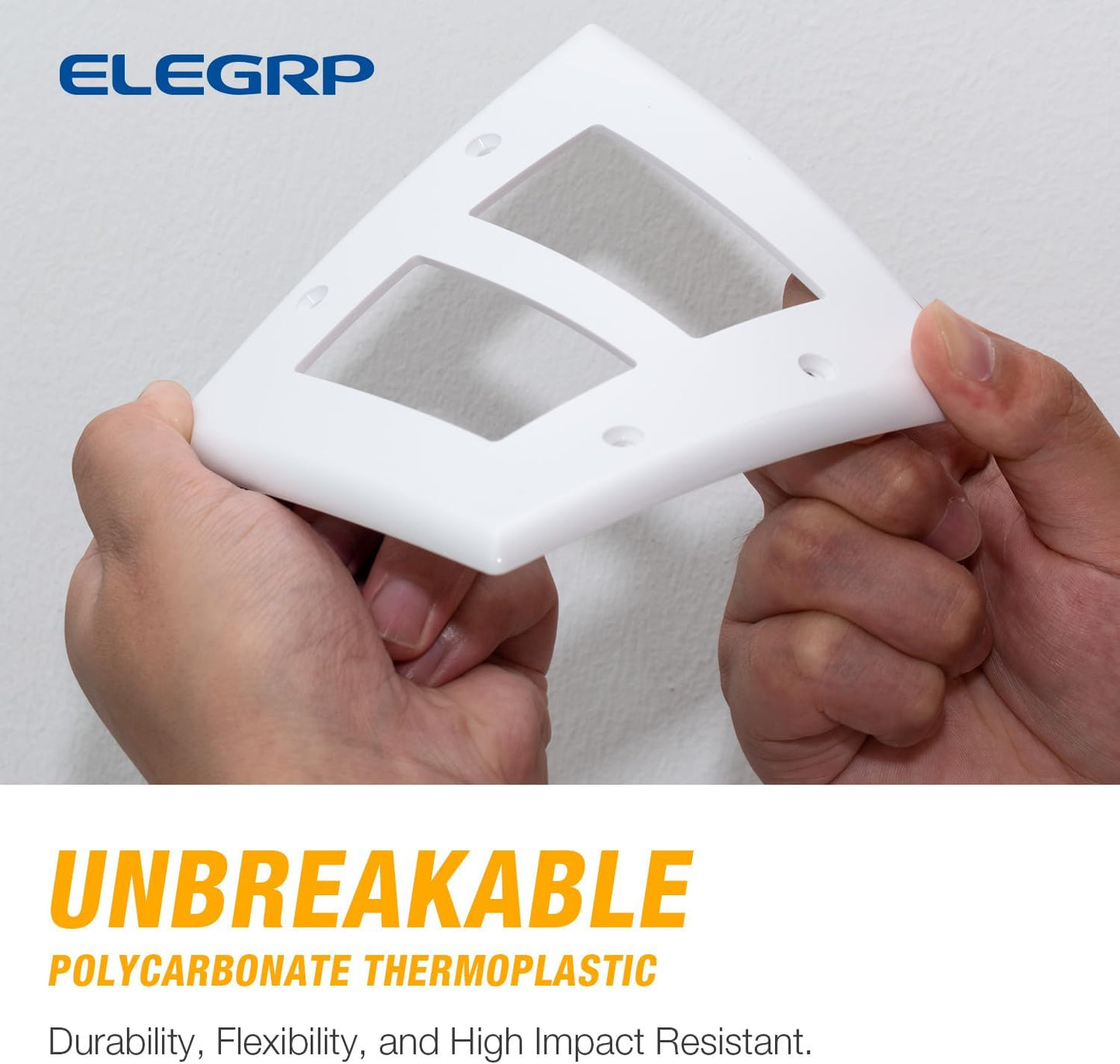 ELEGRP 2-Gang Decorative Wall Plates, Mid-Size 4.88" H x 4.94" L Unbreakable Thermoplastic Faceplate Cover for Decorator Receptacle Outlet Switch, UL Listed (1 Pack, Glossy White)