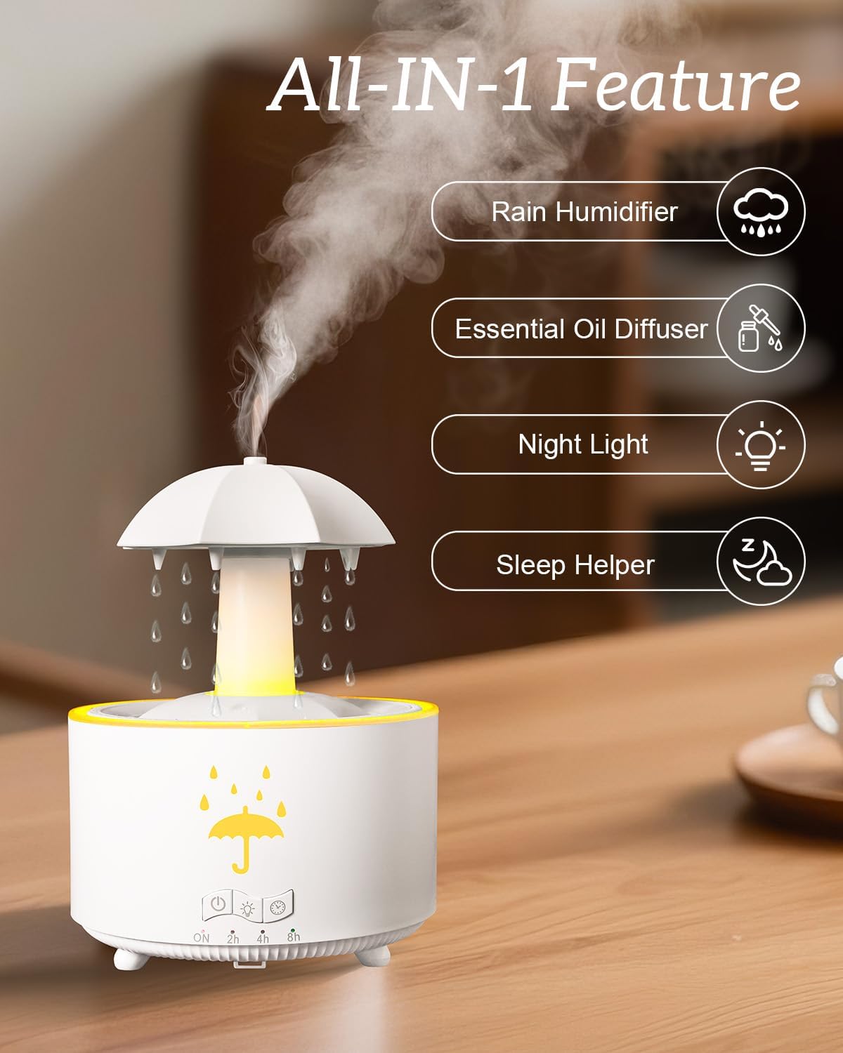 Aesthetic 2-in-1 Humidifier Oil Diffuser with 360° Rotating Raindrop & 7 LED Mood Lights,Ultrasonic Quiet Cool Mist Humidifier for up to 24 Hrs,Ideal Holiday Gifts for Home