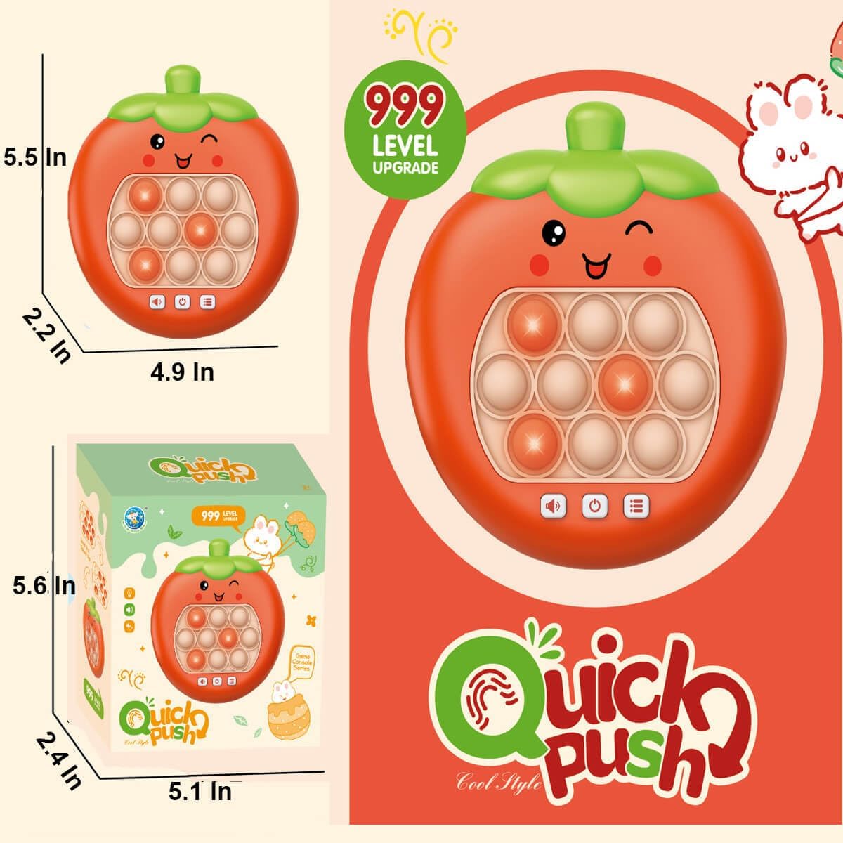 Quick Push Game Console,Pop Fidget Toys ,A Toy Game Machine That Exercises Reaction Ability and Improves Concentration | Gift Idea for Kids & Teens Boys & Girls (Strawberries)