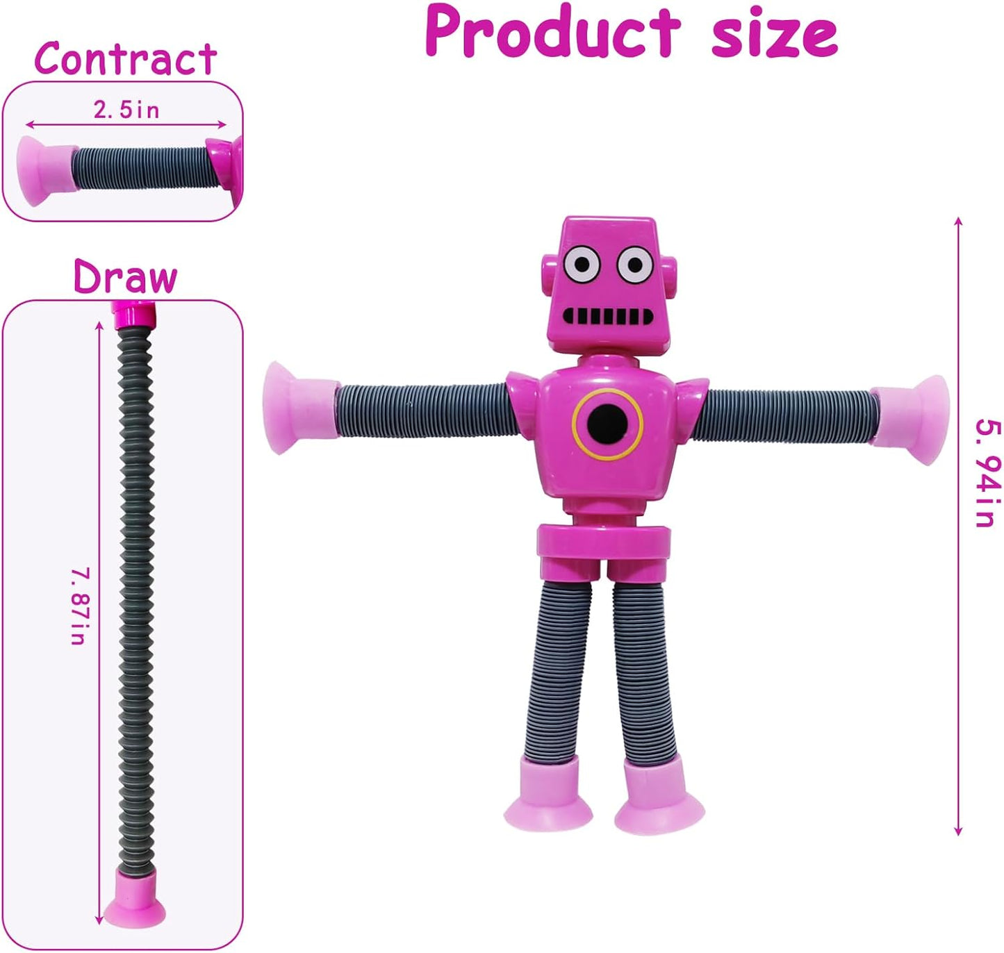 8 PCS Suction Cup Robot Toy,Shape Changing Telescopic Pop Tubes Autism Sensory Toy Kids Girls Boys Toddlers Adult,Funny Robot Action Figure Bendable Fidget Toy Gift Birthday Party Favors Christmas