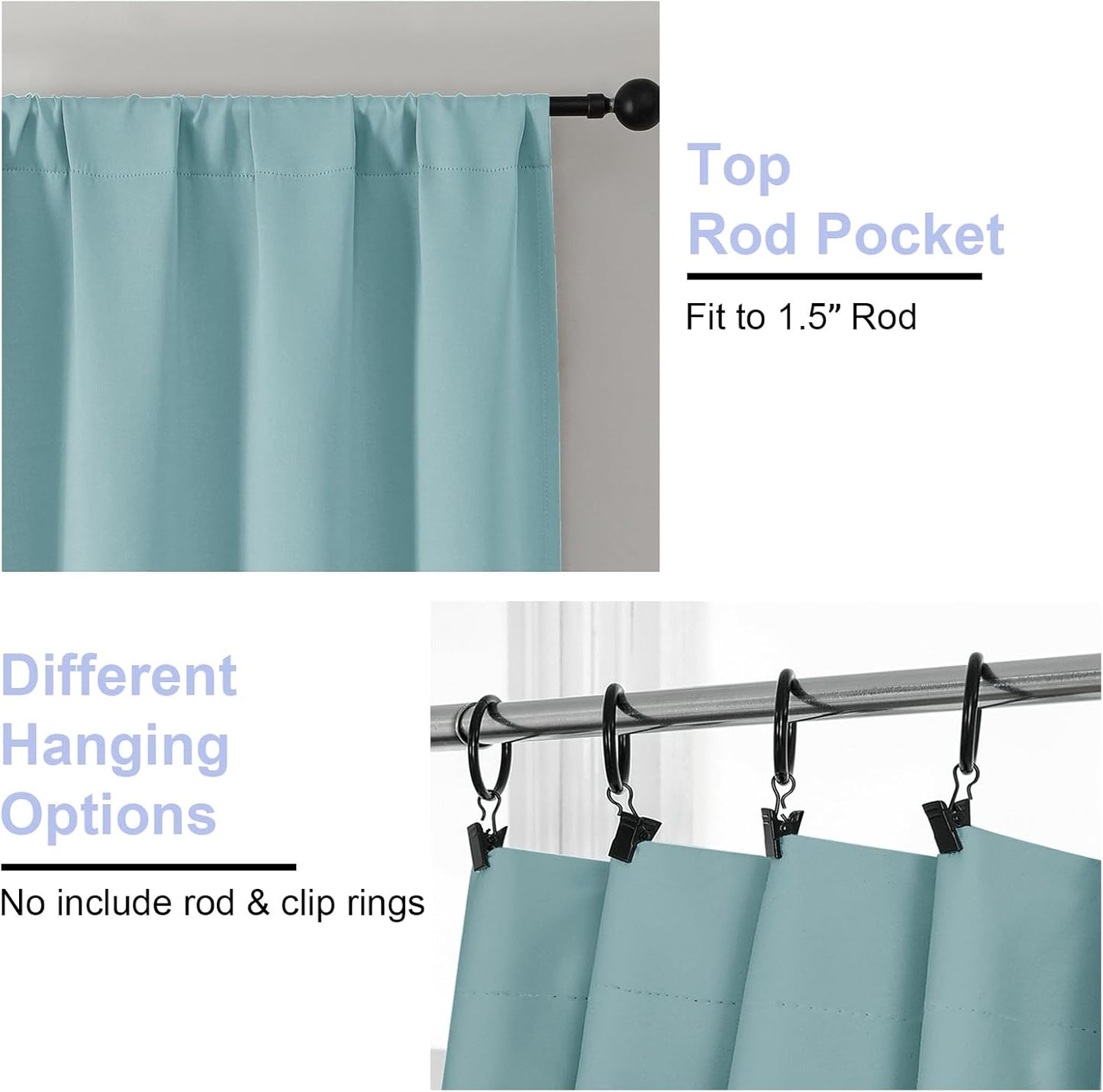 Simplebrand Blackout Extra 10ft Curtains for Patio 120 Inches Long 2 Panels Set, Solid Thermal Insulated Energy Saving Rod Pocket Window Treatment Curtains Blackout Drapes, 50" Wx120 L, Aqua