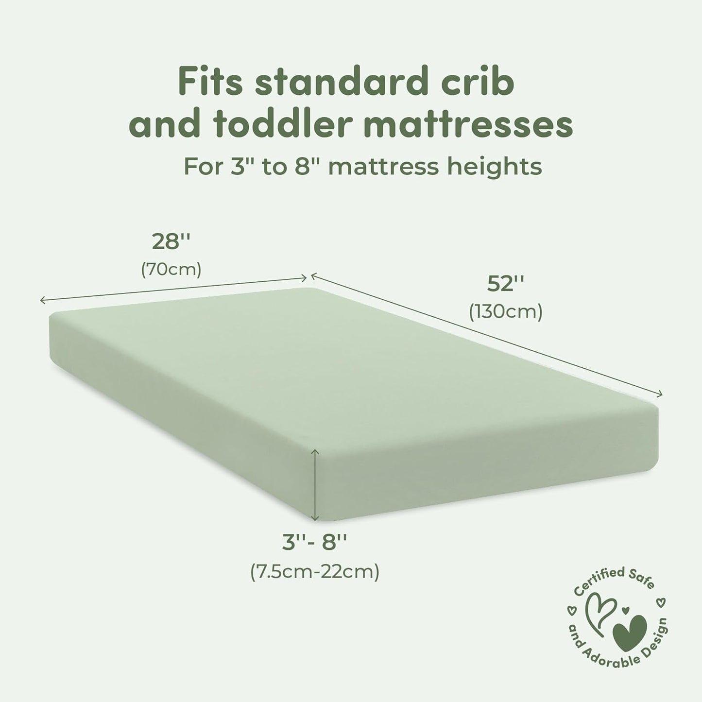 Sweety Fox 2-Pack Crib Sheets - Soft Cotton Jersey Fitted Sheets for Boys and Girls, Mini Crib Sheets, Toddler Bed Sheets (White/Sage)