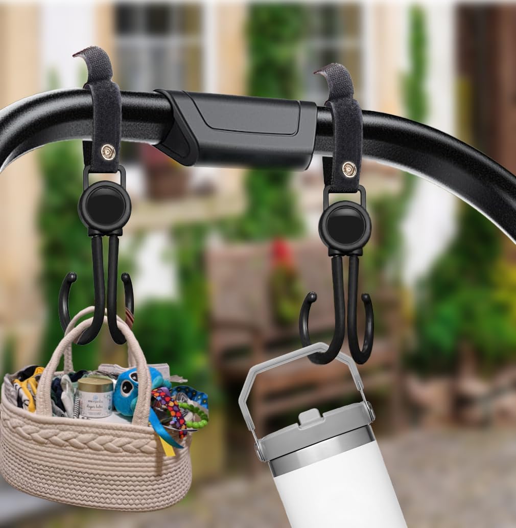 Double Stroller Hooks, 4 Pack Car Seat Hook, Adjustable Hook, Stroller Hanger Hook, Stroller Organizer Hook, Seat Headrest Hook, Universal Stroller Organizer