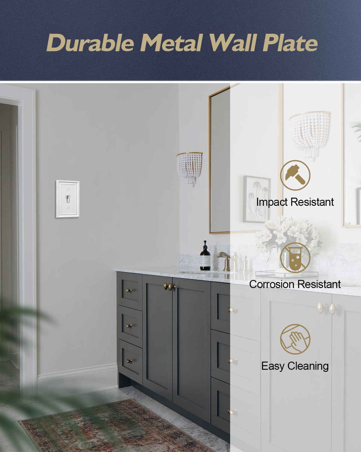 4-Pack Single Toggle Wallplate, White Light Switch Cover Plate, Metal Switch Plate Covers, 3.15''W*4.88''H, Midsize