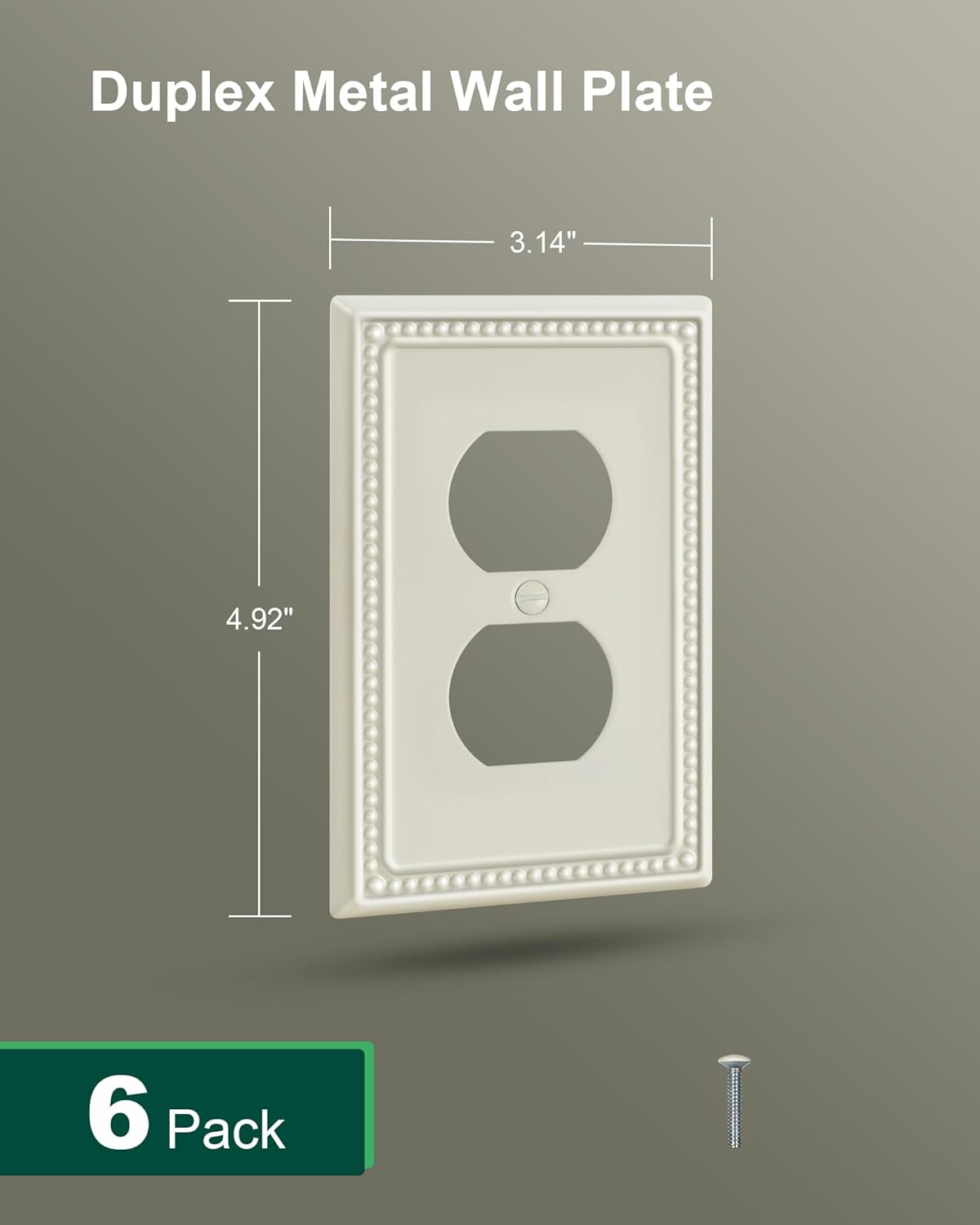 6-Pack Duplex Outlet Cover Plate, Light Almond Metal Wall Plates for Electrical Outlets, 1 Gang Receptacle Light Switch Cover, Pearls Decorative Switch Plates and Outlet Covers