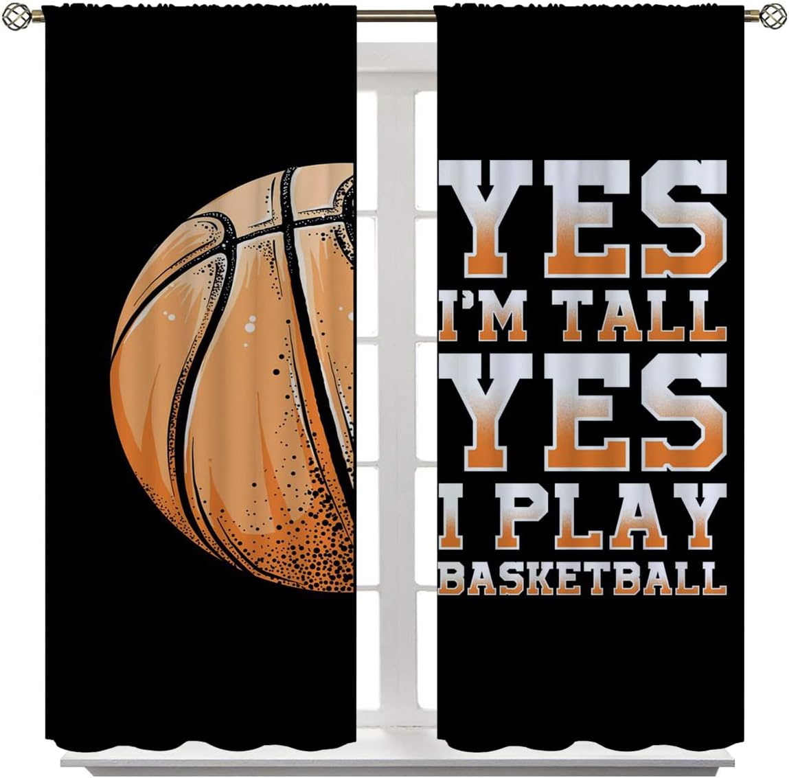 Basketball Blackout Curtains for Boy Girl Room Darkening Decor,Sport Theme Motto Dark Background Bedroom Living Room Home Rod Pocket Thermal Insulated Window Curtain/Drapes Panel,42x45 Inch…