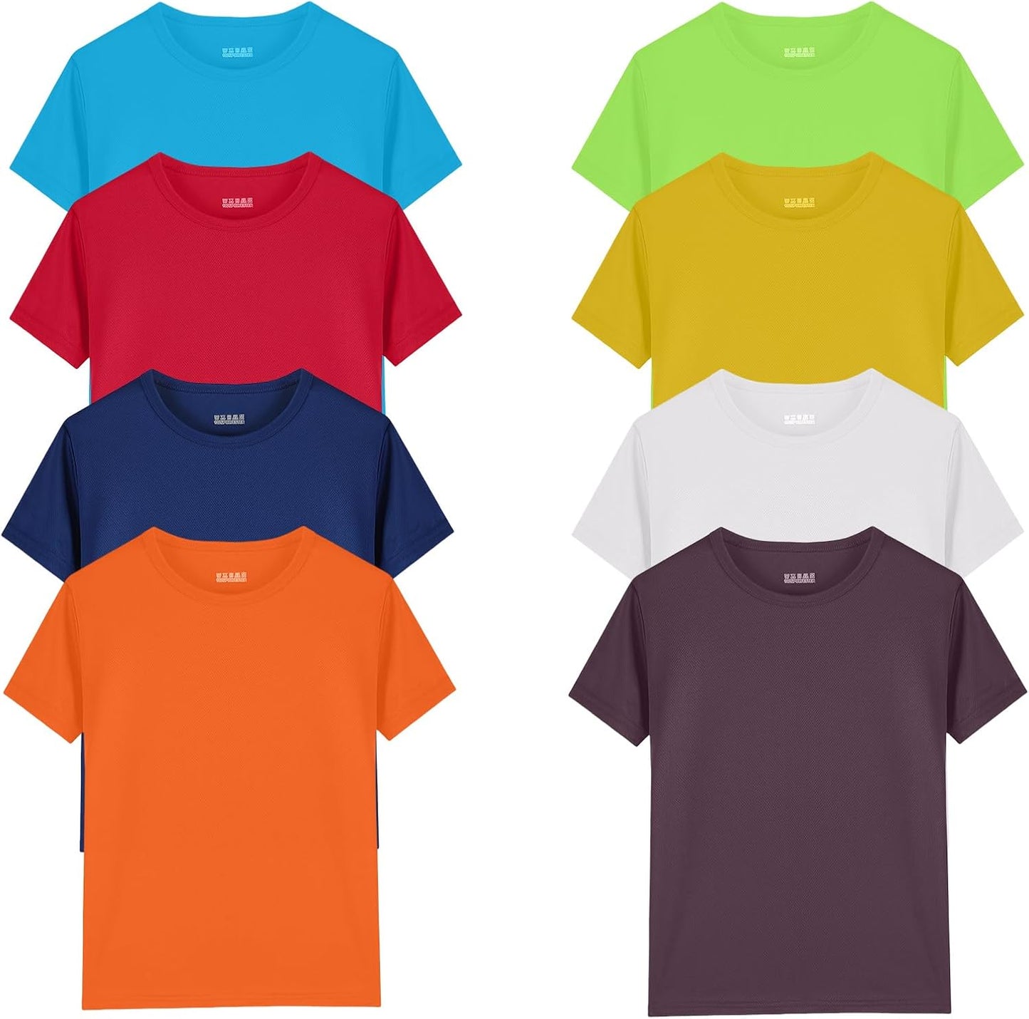 8 Pack Boys Kids Youth Mesh Athletic Quick Dry T Shirts Short Sleeve Moisture Wicking Tee Shirts Active Tops (Age 4-18)