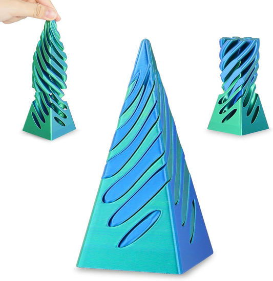3D Printed Spiral Cone Fidget Toy,Impossible Cone Pyramid Passthrough Sculpture,Stress and Anxiety Relief Fidget Desk Toys(Green Blue)