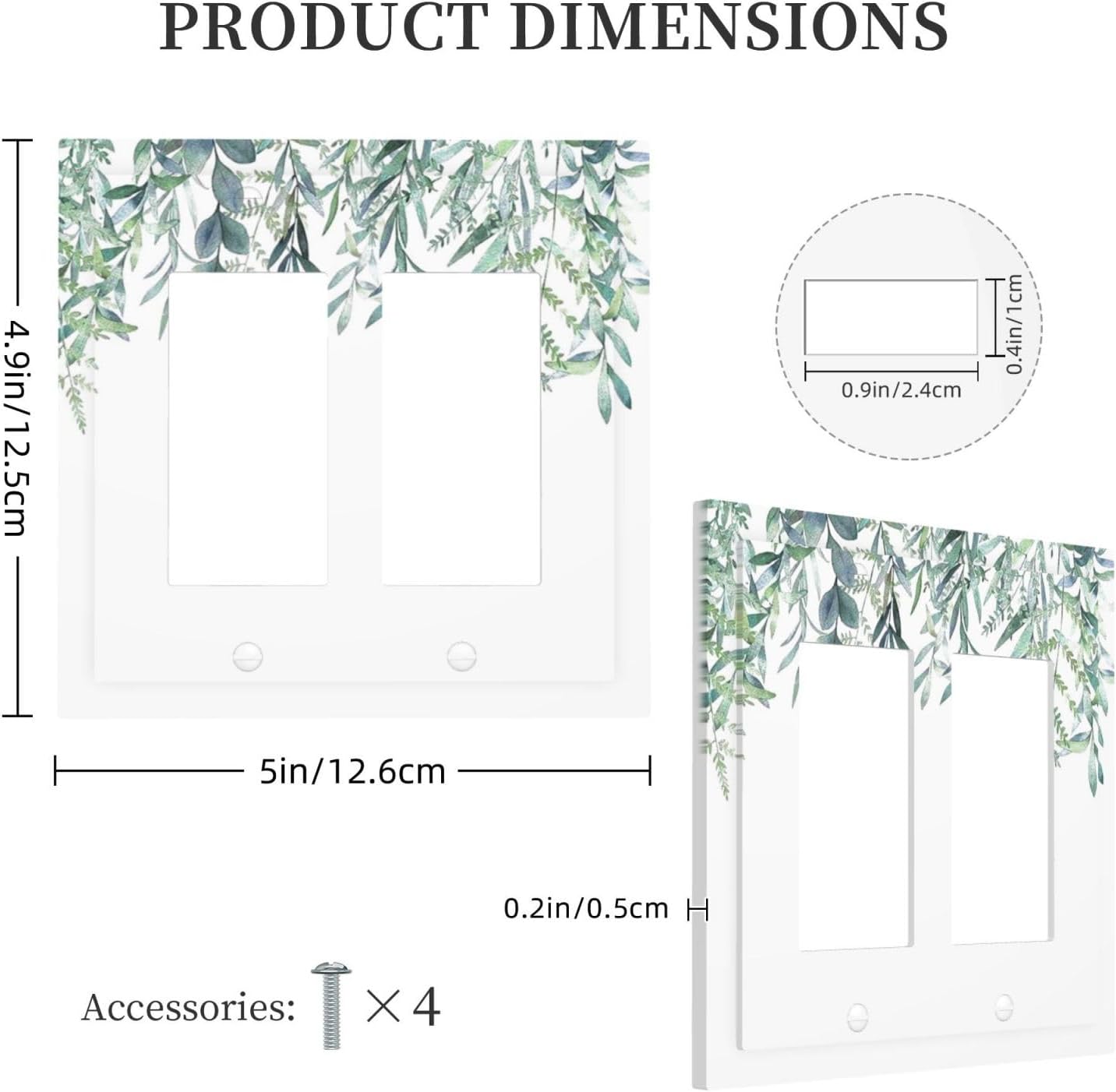 Eucalyptus Leaves Greenery Vine Flowers Simplicity Decorative Outlet Covers 2 Gang Double GFCI Rocker Electrical Wall Panels Light Switch Cover Plate for Bed Room Living Room Decor
