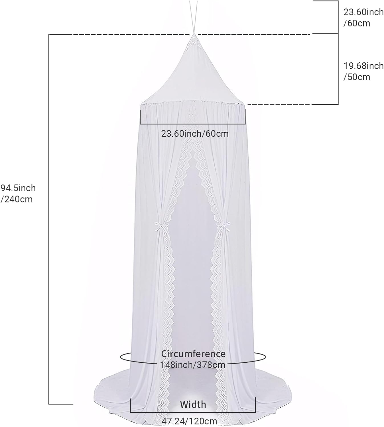 OldPAPA Kids Bed Canopy with Pom Pom Hanging Mosquito Net for Baby Crib Nook Castle Game Tent Nursery Play Room Decor，White