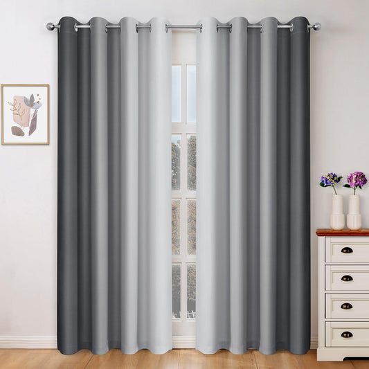 HOMEIDEAS Gray Grey Ombre Blackout Curtains, 52 X 96 Inch Length Gradient Color Room Darkening Curtains with Grommet Thermal Insulated Window Drapes for Living Room, Bedroom, 2 Panels