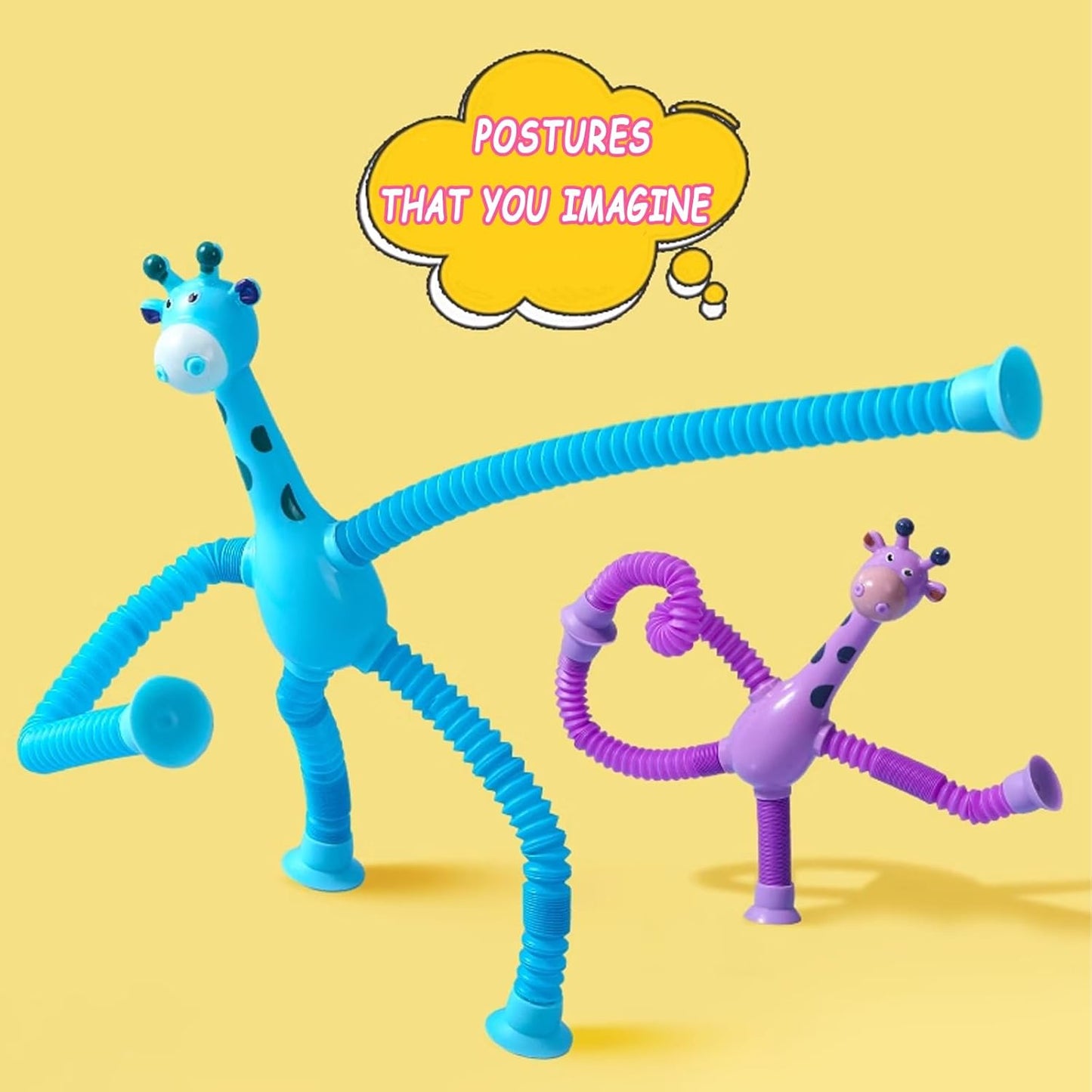 Bendable Giraffe Figures, Set of 4 Flexible Giraffes, Telescopic Suction Cup Giraffe Toy, Telescopic Pop Tubes, Fidget Tubes Sensory Toys for Girls Boys