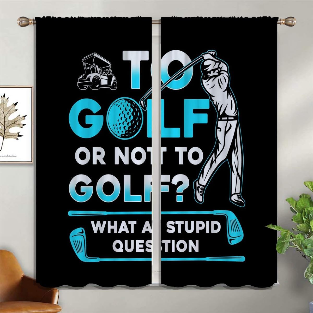 Golf Blackout Curtains for Boy Girl Room Darkening Decor,Sports Themed Golfers and Cars Bedroom Living Room Home Rod Pocket Thermal Insulated Window Curtain/Drapes Panel,84x63 Inch…