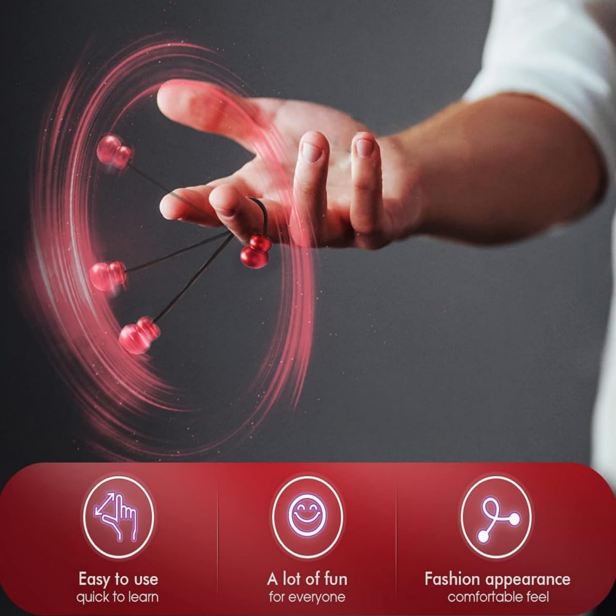 Begleri Fidget Beads, Aluminum Alloy- Practicing EDC Knuckle Finger Skill, Stress Relief Toy for Adult Relieve Anxiety Worry/with Replaceable Rope (Red)