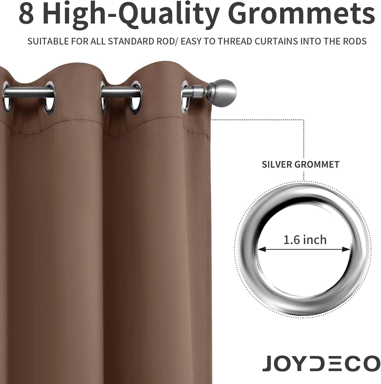 Joydeco Blackout Curtains 95 Inch Length 2 Panels Set, Thermal Insulated Long Curtains& Drapes 2 Burg, Room Darkening Grommet Drapes for Living Room Bedroom Window (W52 x L95 Inch, Brown)