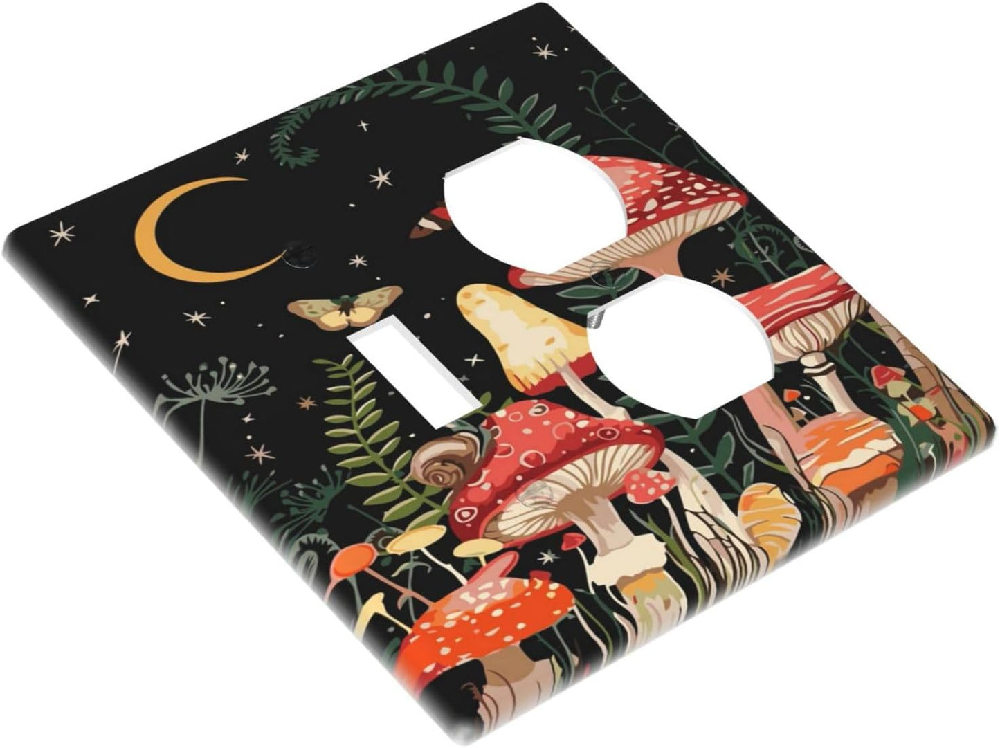 Moon Star Red Mushroom Forest Butterfly Green Plant Wallplates 1 Toggle 1 Duplex Switch Plate Electrical GFCI Faceplate Decorative Light Switch Covers for Kids Room Home Decor