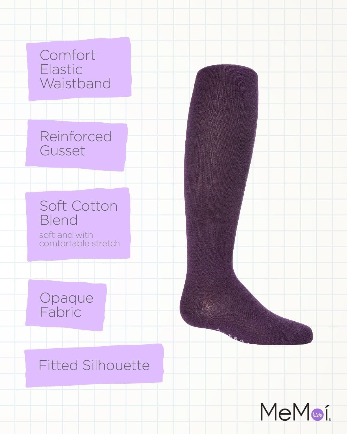 MeMoi Soft Pima Cotton Tights for Girls, Soft and Lightweight Opaque Tights for girls - Sizes 8 to 16