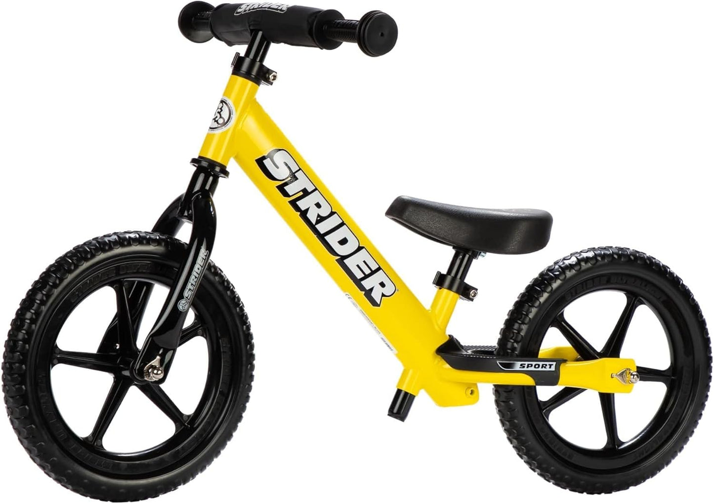 Strider 12” Sport Bike - No Pedal Balance Bicycle for Kids 1 to 4 Years - Includes Safety Pad, Padded Seat, Mini Grips & Flat-Free Tires - Tool-Free Assembly & Adjustments