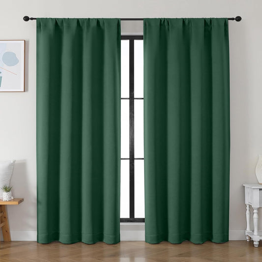 Simplebrand Ava Ever Green Blackout Curtains for Bedroom 84 Inch Length 2 Panels Set, Solid Thermal Insulated Privacy Living Room Window Treatment Curtains Blackout Drapes, W50 x L84 Inch, Ever Green