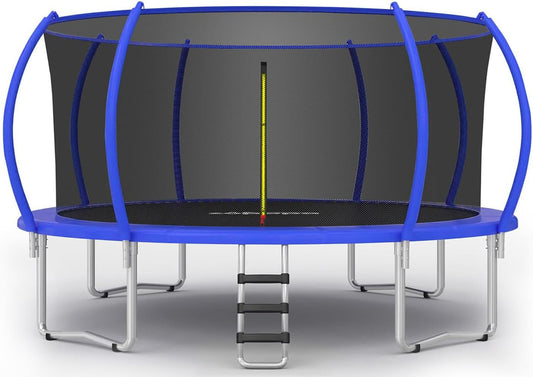 Zupapa 1500LBS Weight Capacity No-Gap Design 16 15 14 12 10FT Trampoline for Kids with Safety Enclosure Net Outdoor Backyards Trampolines with Non-Slip Ladder for Children Adults Family