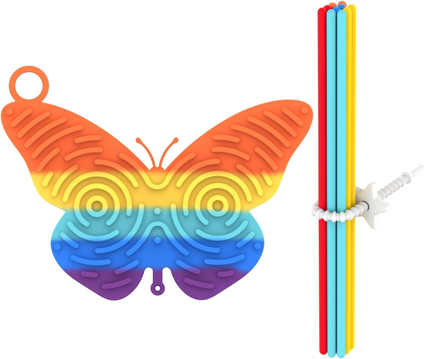 Silicone Sensory Activity Board,2 in 1 Busy Board for Fine Motor Skill, Montessori Fidget Toy for Calming, Stress, Anxiety, ADHD , Autism , Silent, No Mess , Kids 3+ & Adults(Colorful, Butterfly)