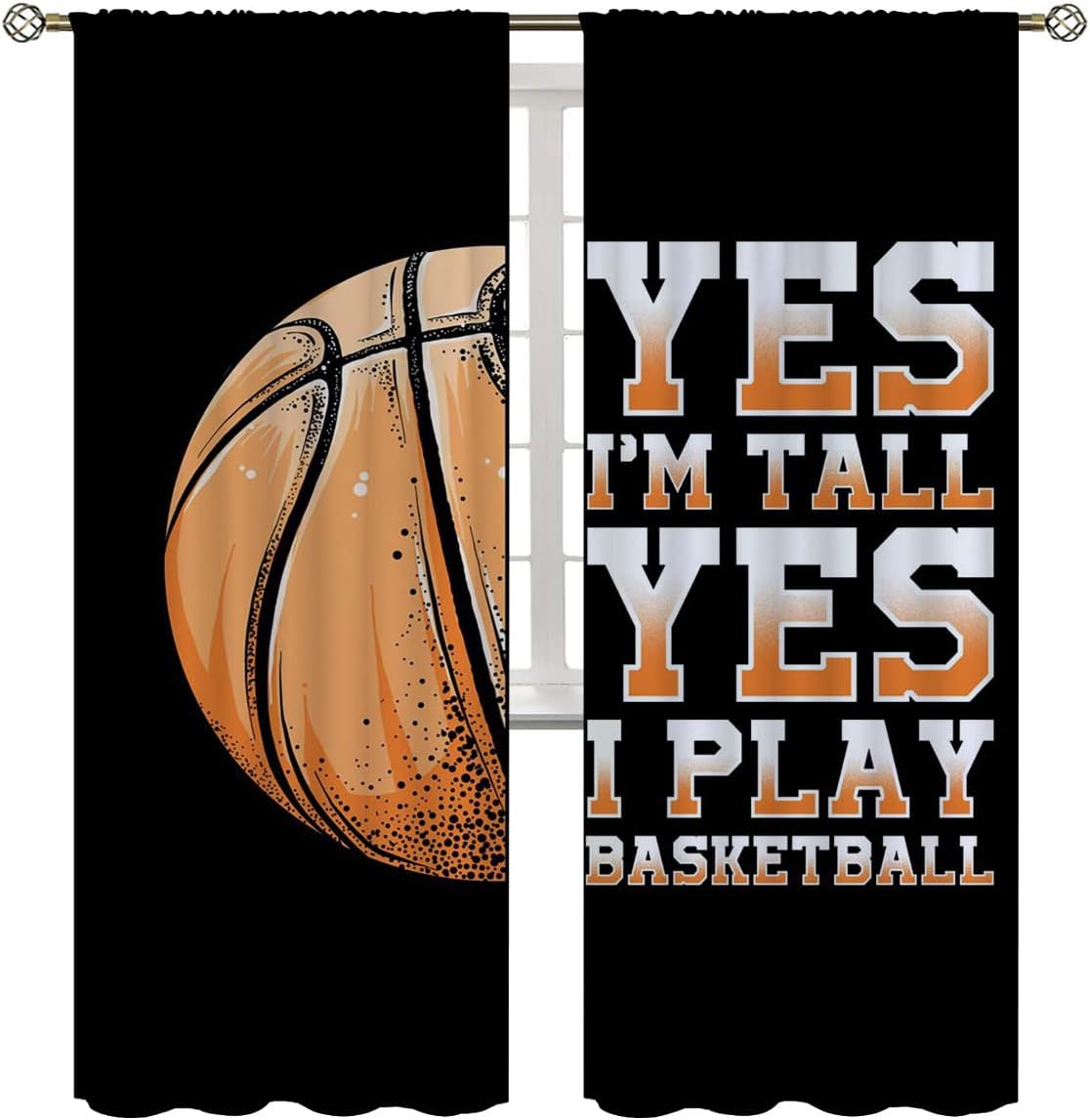 Basketball Blackout Curtains for Boy Girl Room Darkening Decor,Sport Theme Motto Dark Background Bedroom Living Room Home Rod Pocket Thermal Insulated Window Curtain/Drapes Panel,84x84 Inch…