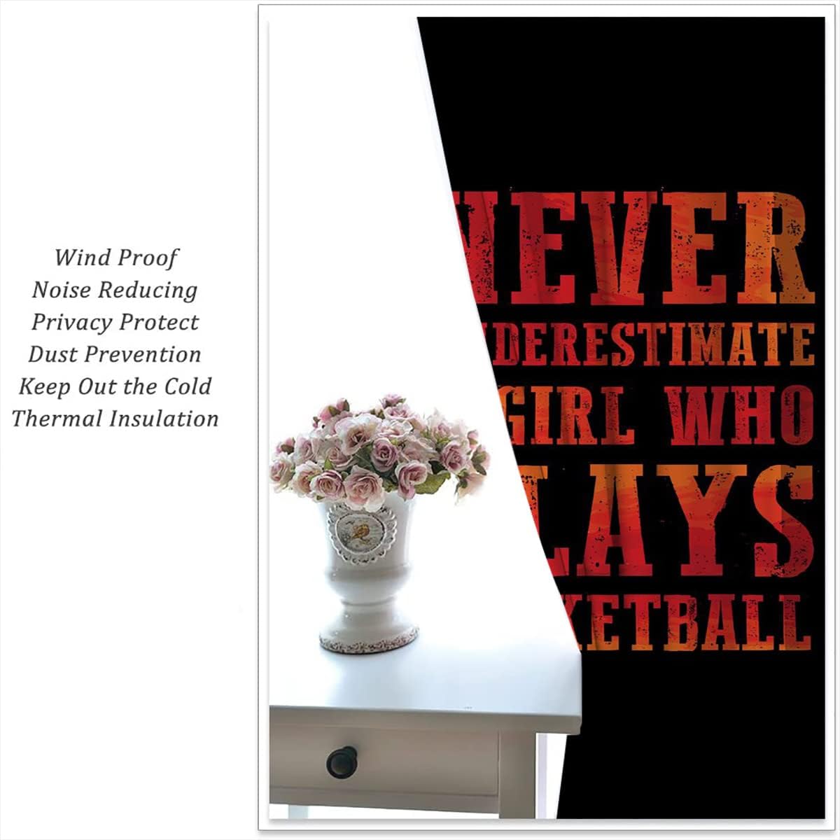 Red Basketball Blackout Curtains for Boy Girl Room Darkening Decor,Sport Theme and Motto Dark Background Bedroom Living Room Home Rod Pocket Thermal Insulated Window Curtain/Drapes Panel,84x84 Inch…