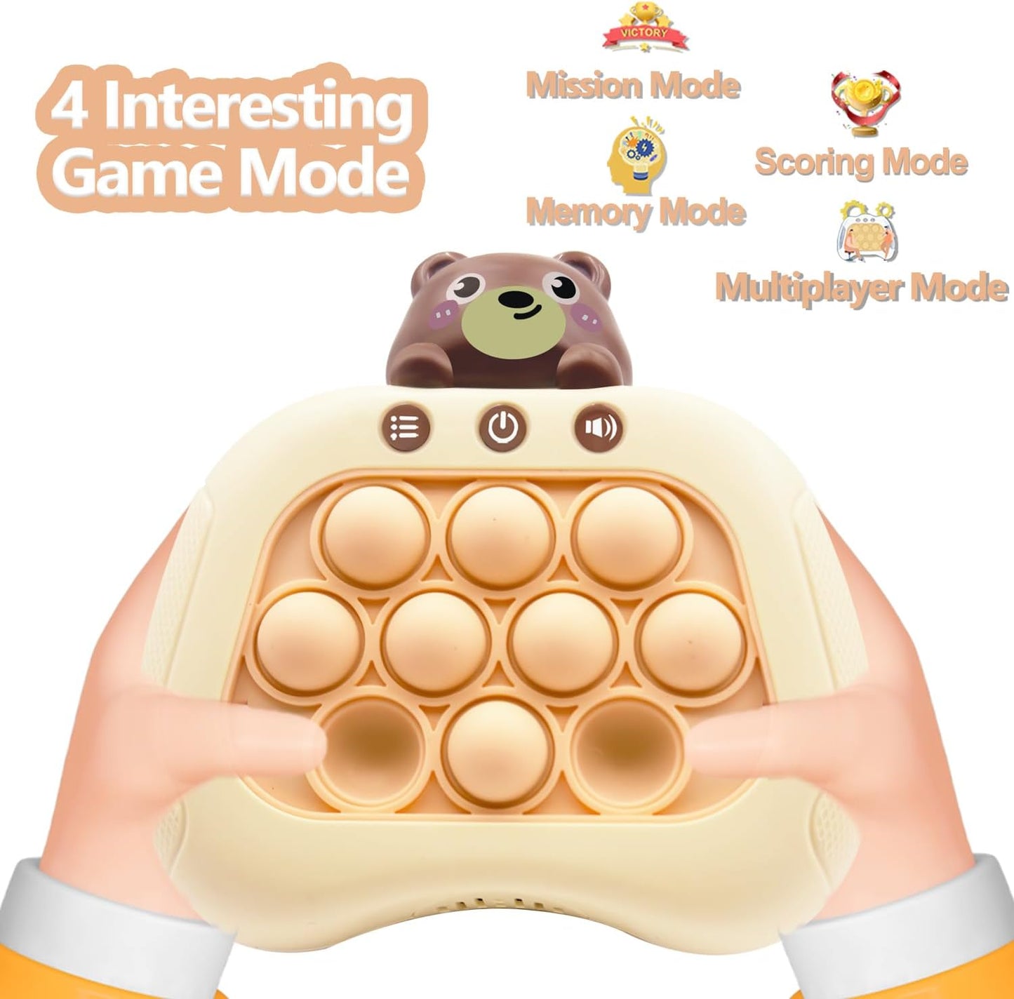 Quick Push Pop Game Fidget Toys Pro for Kids Adults, Handheld Puzzle Game Machine, Squeeze Poppet Sensory Fast Push Bubble Toy,Party Game,Birthday Gitfs Bear