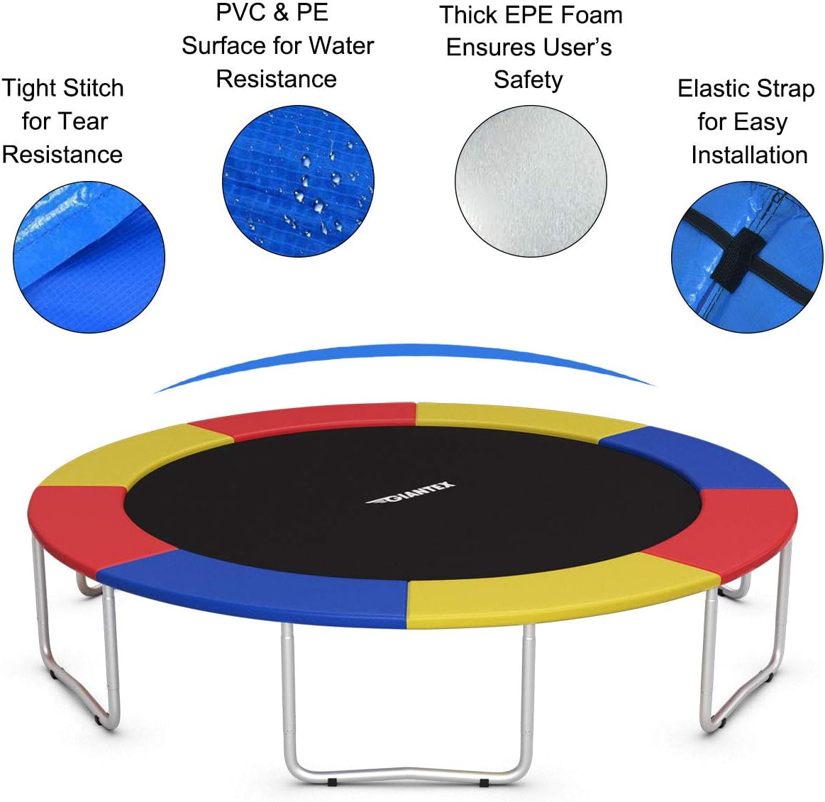 Giantex Trampoline Pad, 8ft 10ft 12ft 14ft 15ft 16ft Trampoline Replacement Safety Pad, No Holes for Pole, Waterproof Trampoline Accessories Spring Cover