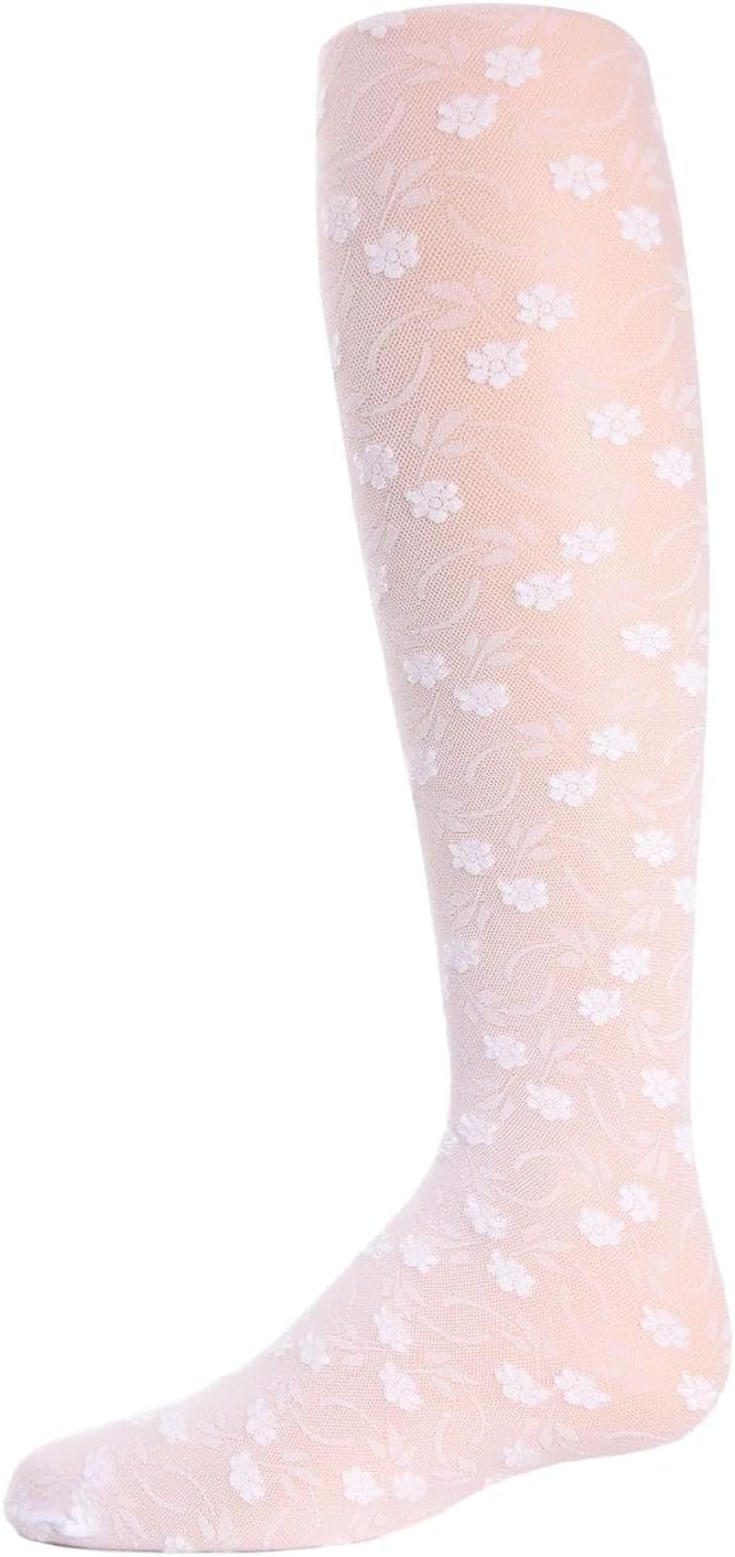 MeMoi Sweet Blossoms Sheer Tights for Girls, Ultra Soft and Lightweight Floral Lace Girls Tights - Sizes 2-14