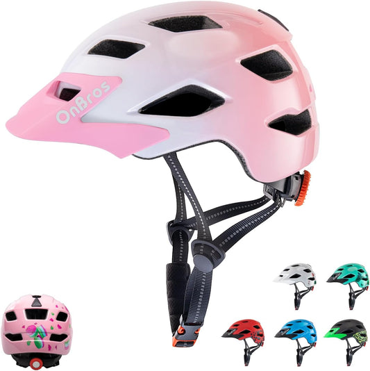 OnBros Kids Bike Helmet - Bike Helmets for 5-14 Boys or Girls with Visor, Children Bicycle Helmet for Skateboard Mountain Scooter Road Cycling, Lightweight and Adjustable 50-57CM