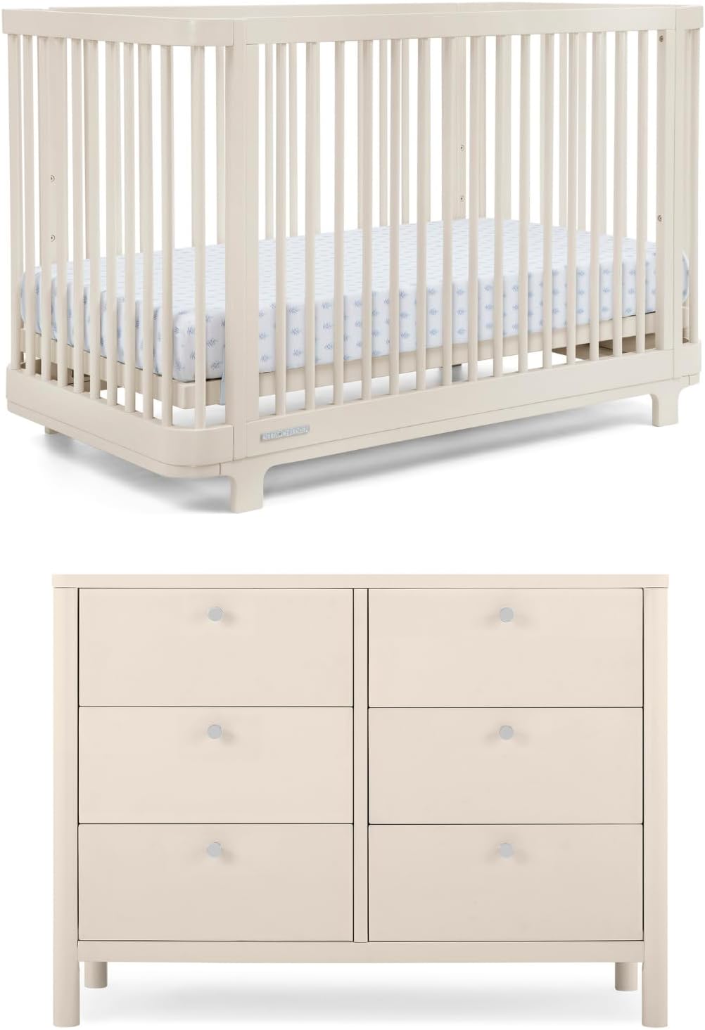 Delta Children Nest Crib and Dresser Nursery Furniture – 4-in-1 Convertible Crib | Brooks 6 Drawer Dresser | Soft Beige