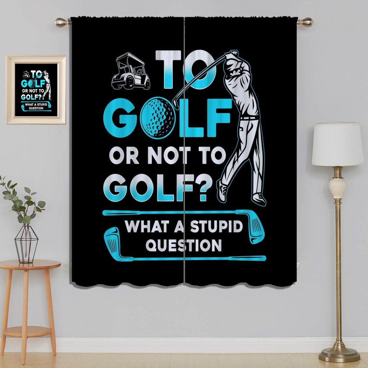 Golf Blackout Curtains for Boy Girl Room Darkening Decor,Sports Themed Golfers and Cars Bedroom Living Room Home Rod Pocket Thermal Insulated Window Curtain/Drapes Panel,84x63 Inch…