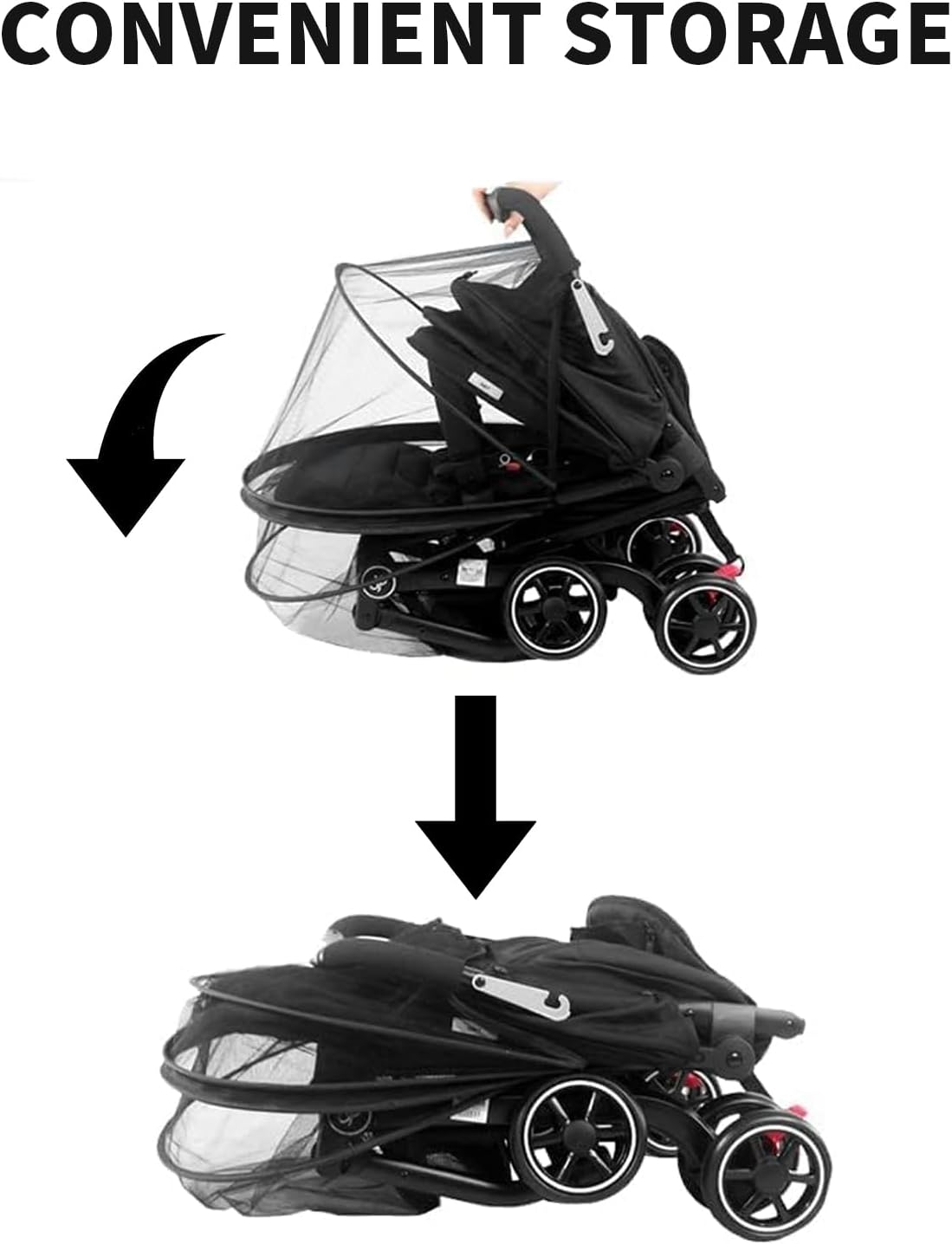 Mosquito Net for Stroller,Encrypted Stroller Mosquito Net Full Cover with Double Zipper,Breathable & Foldable Netting for Baby Cover(Black)