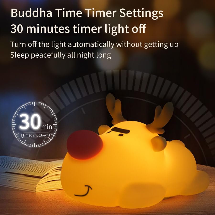 Baby Night Light, 3-Level Dimmable Rechargeable Nursery Nightlight, Timed Reindeer Bedside Touch Light Baby Room Decor, Suitable for Infants and Children During Lactation