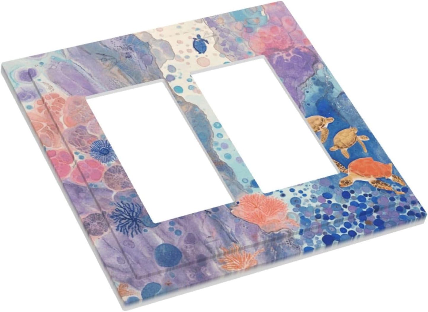 Turtle Coral Fish Watercolor Colorful Underwater World Decorative Outlet Covers 2 Gang Double GFCI Rocker Electrical Wall Panels Light Switch Cover Plate for Kids Room Home Decor