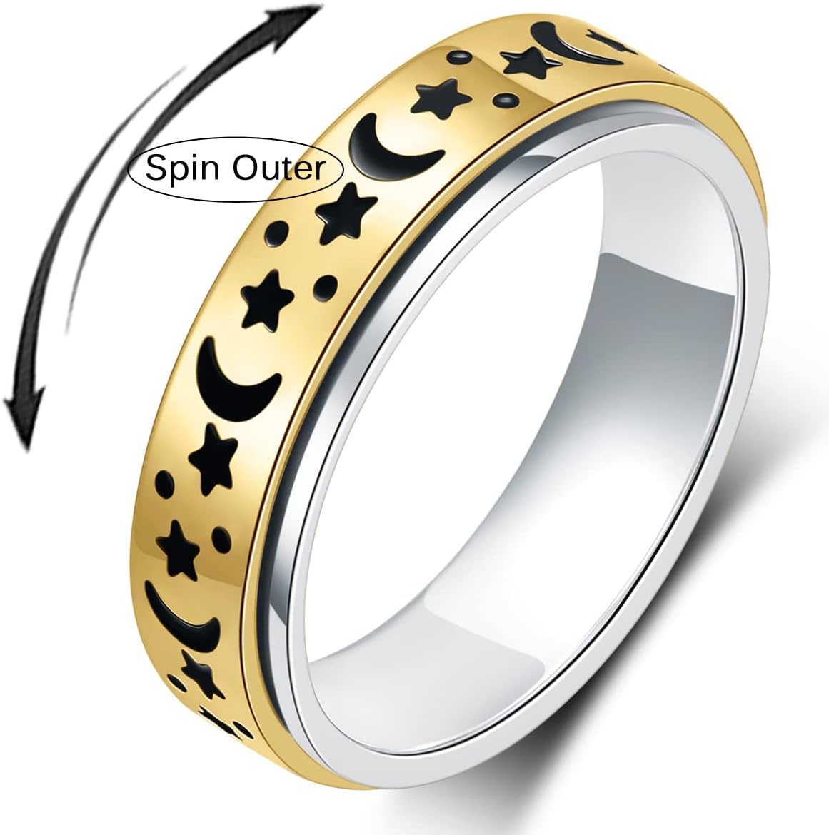 OreilleStar Anxiety Ring for Women Fidget Ring Spinner Thumb Ring Stainless Steel Gold Band Moon Star Fidget Rings for Women and Men