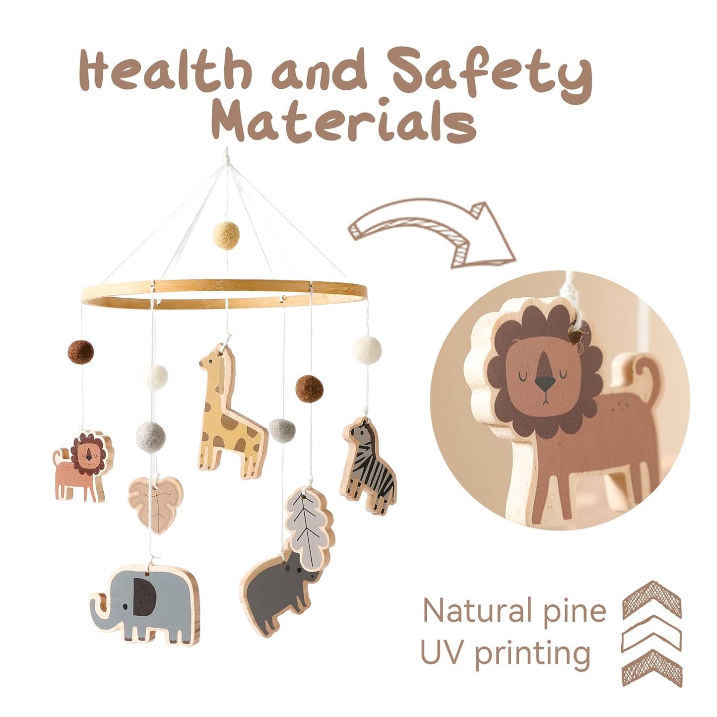 Baby Mobile for Crib - Jungle Animals Baby Mobile - Nursery Safari Mobile for Girl or Boy | Gender Neutral Handmade Mobile| Wild Animals Ceiling Mobile