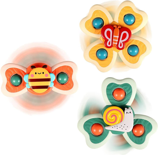 ALASOU 3PCS Suction Cup Spinner Toys for 1 Year Old Boy Girl|Spinning Tops Bath Toys for Kids Ages 1-3|Sensory Toys for Baby 6 12 18 Months Boy Birthday Gift