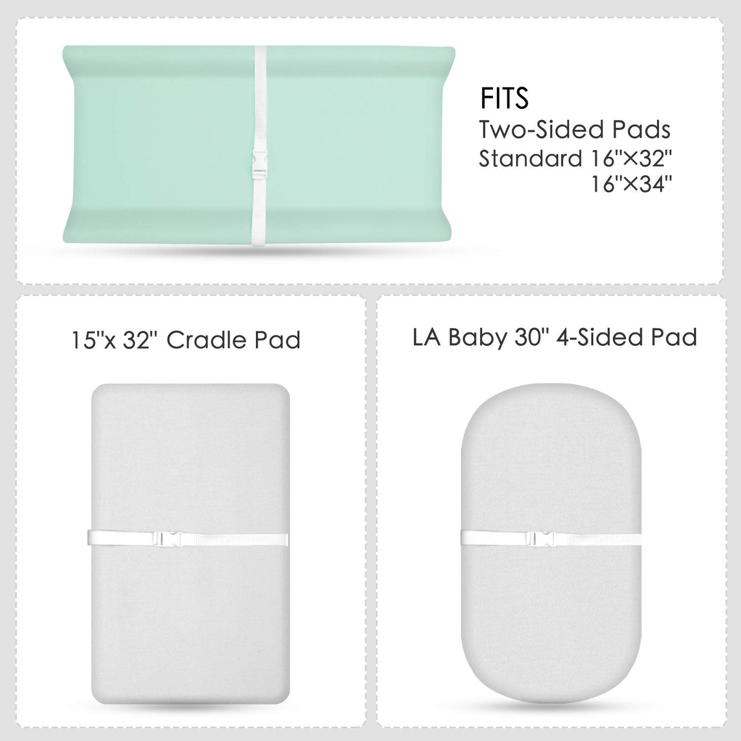TILLYOU Changing Pad Cover Set in Soft Jersey Material - Fits 32"/34''x16 Contoured Pad for Babies, Lt Green & Lt Gray