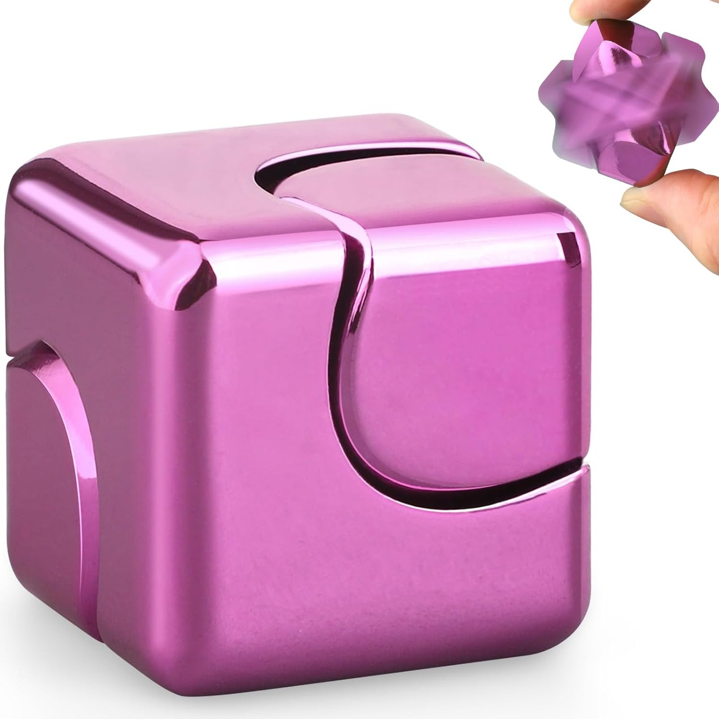 Fidget Spinner Cube Toys for Kids Adults, Metal EDC Sensory Focus 2 in 1 Toy, Mini Gadget Fingears Stress Relief Easter Stuff Desktop for Boy Girl Woman (Pink)