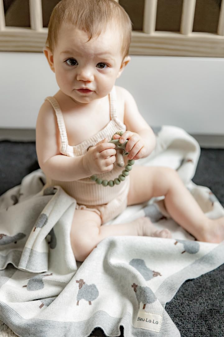 Luxury Cotton Knit Swaddle Baby Blanket - Soft Cozy Lightweight Unisex Receiving Swaddler Crib Stroller Quilt Blanket for Shower Gift Registry for Newborns Infants Toddlers (Sheep - Ivory)