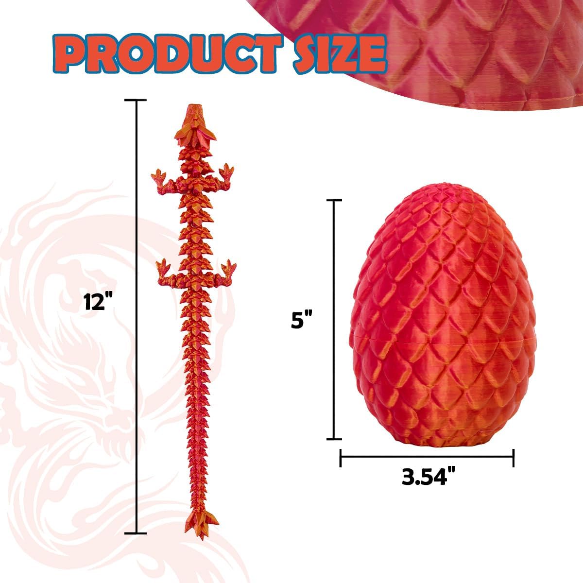 3D Printed Dragon Eggs with Dragon Inside, 12In Laser Red Golden Dragon Egg Fidget Toy, Executive Desk Articulated Dragon Toy, Home Office Decor