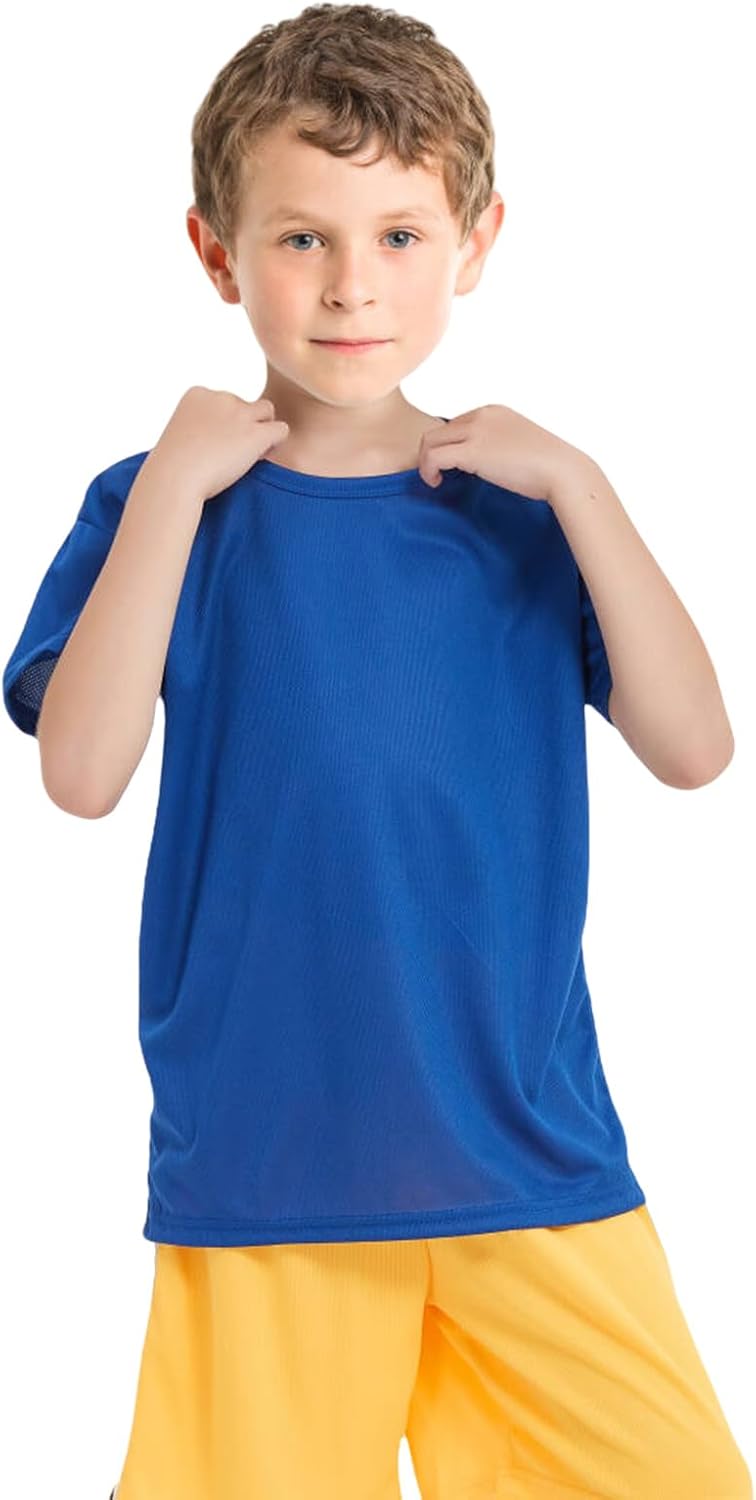 8 Pack Boys Kids Youth Mesh Athletic Quick Dry T Shirts Short Sleeve Moisture Wicking Tee Shirts Active Tops (Age 4-18)