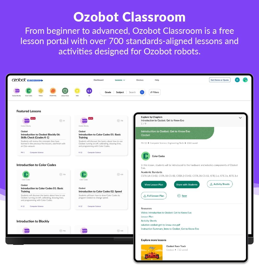 Evo Entry Kit: Interactive Coding Robot, Kids Ages 5+, Includes Color Code Markers, Charging Cable, Zip Case, Access to 700+ STEM Lessons - Educators & Parents, No Coding Experience Required