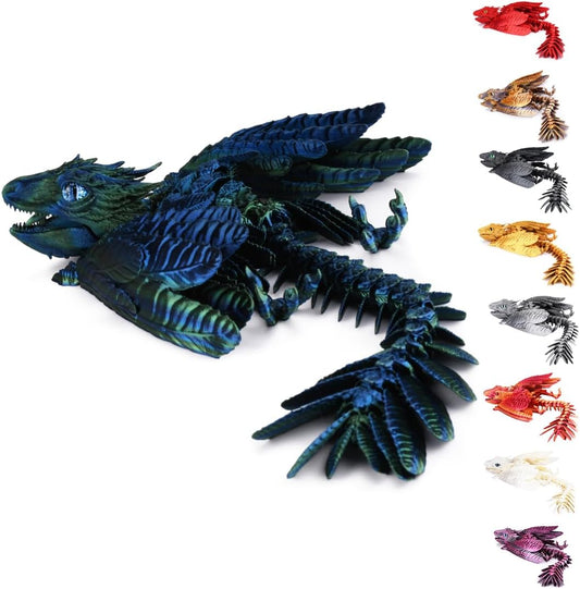 3D Printed Dragon with Wings 3D Printed Animals Articulated Dragon Fidget Dragon 3D Printed Toys Dragon Toy Desk Pets Home Office Decor (Blue)